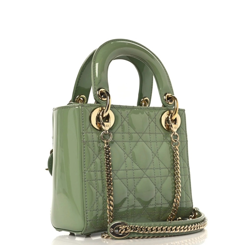 CHRISTIAN DIOR Patent Cannage Mini Lady Dior Mint Green Chain Strap - Picture 2 of 13